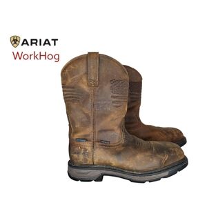 Ariat Waterproof Carbon Toe Workhog Composite Patriot Brown Leather Boot Men 9.5